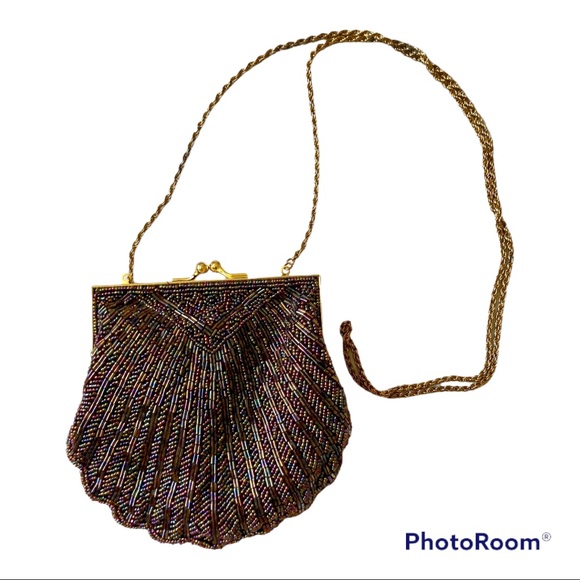 Vintage Jenny Buchanan Beaded Seashell Evening Bag with Gold Chain Strap - Picture 2 of 5